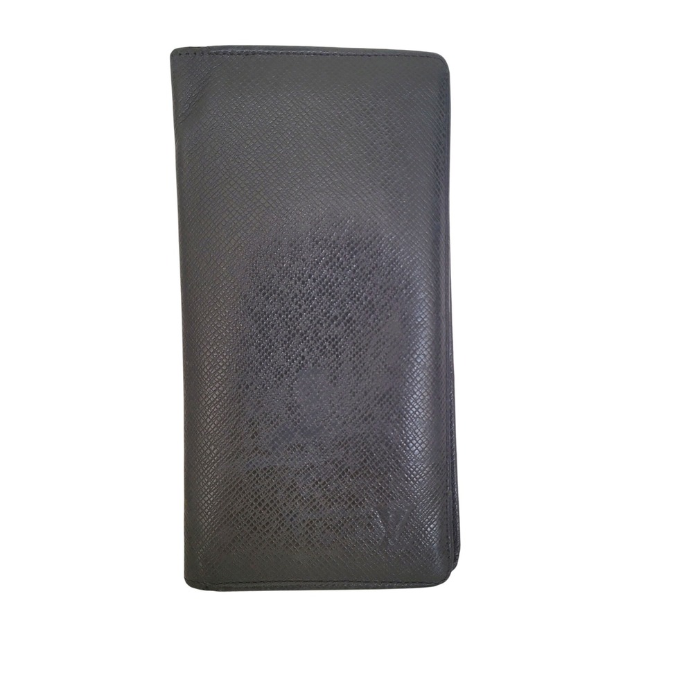 Louis Vuitton‎ Black Taiga Leather Long Bifold Wallet Zippered Coin Pouch TA2114